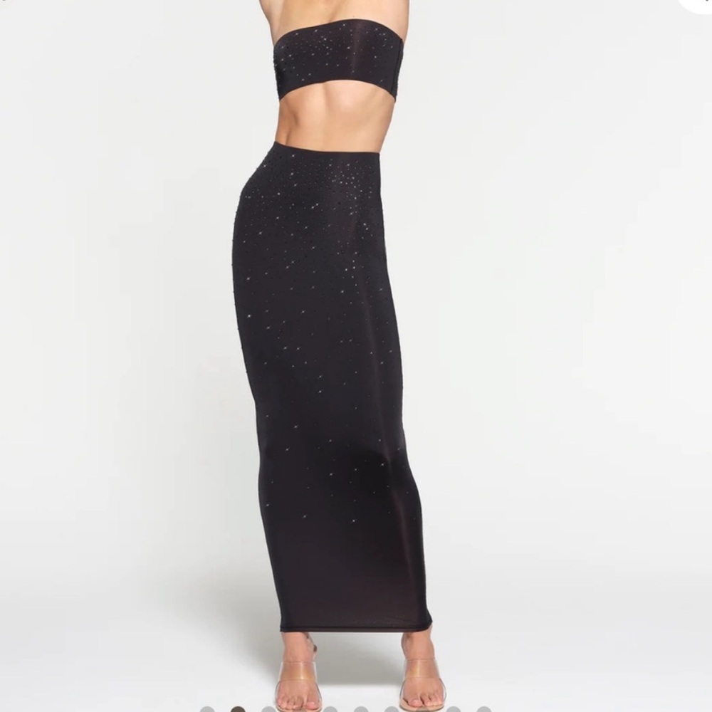 NWOT SWAROVSKI X SKIMS JELLY SHEER TUBE SKIRT in Black Onyx size Small